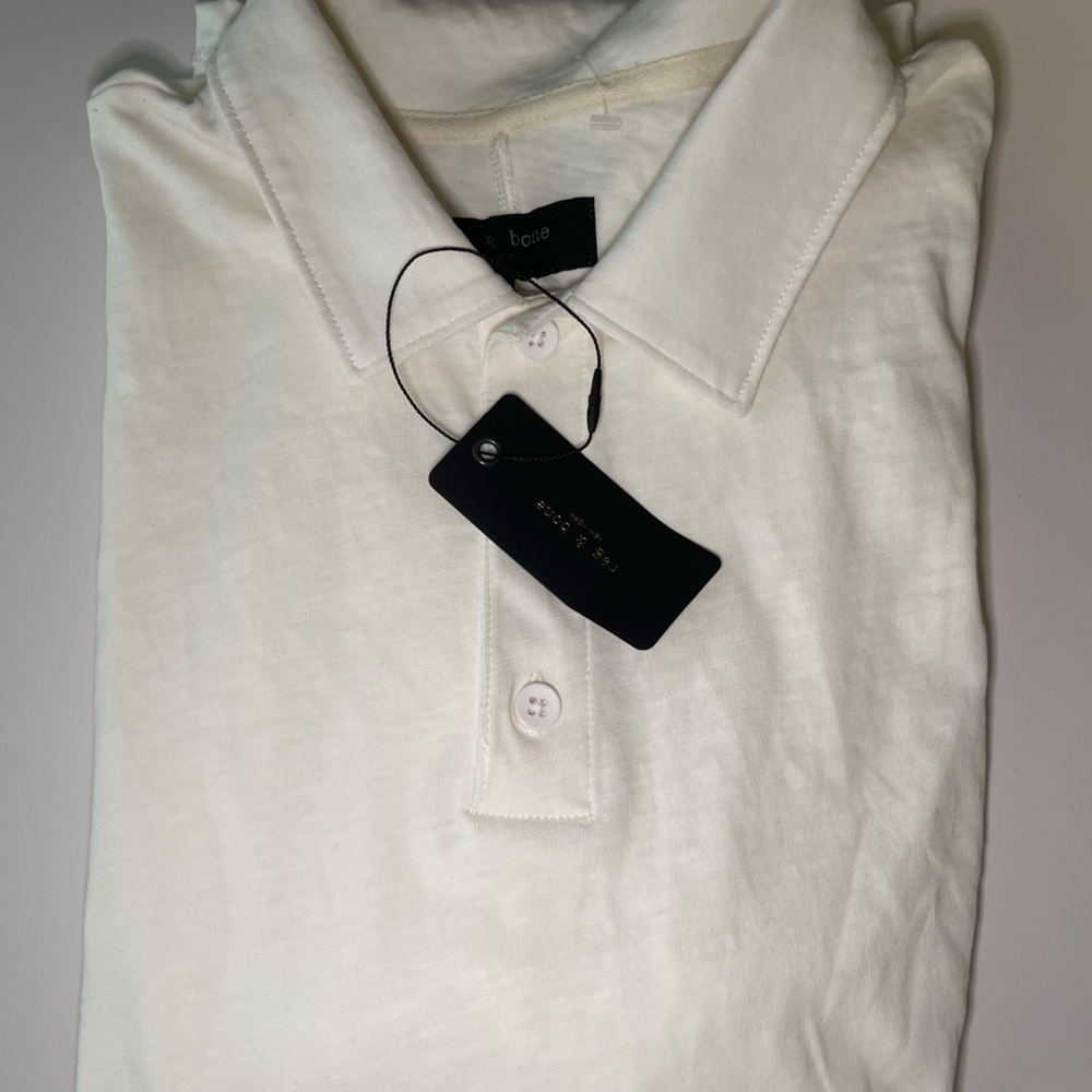 Rag and Bone Men's Classic Slub Polo Shirt - Ivory - Large NWT $148